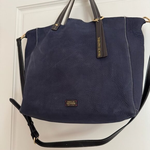Frances Valentine Margaret Navy Nubuck Leather Tote Exceptional Condition - Picture 7 of 11